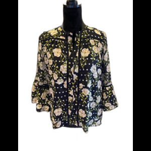 Fever Womens Blouse  Size Medium Top Long  Bell Sleeved Boho Style Flowy Casual